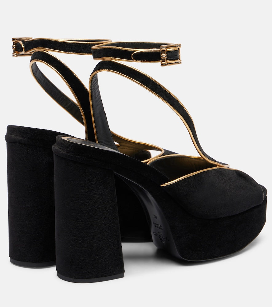 Etro Asymmetrical velvet platform sandals