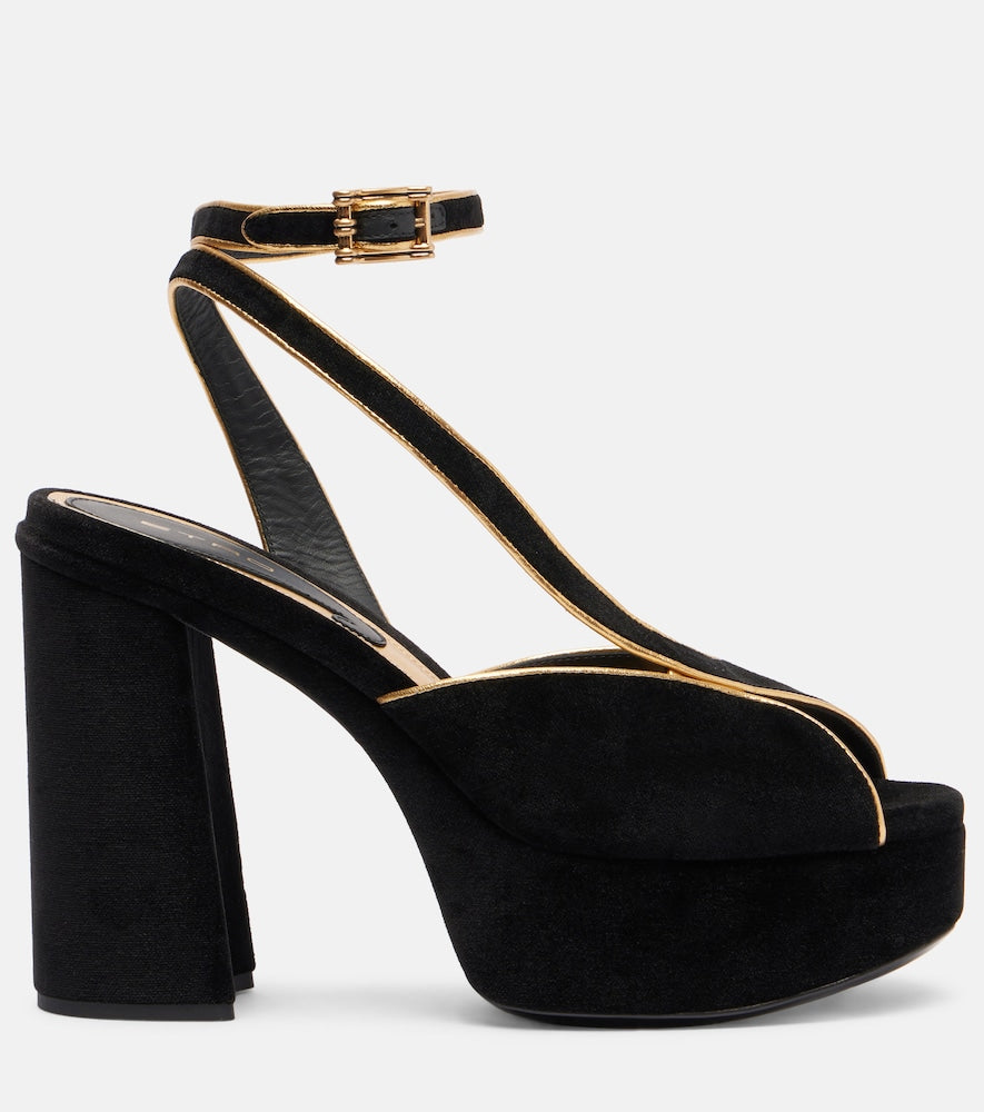 Etro Asymmetrical velvet platform sandals