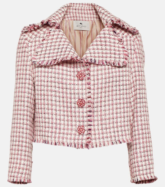 Etro Cropped houndstooth wool-blend jacket