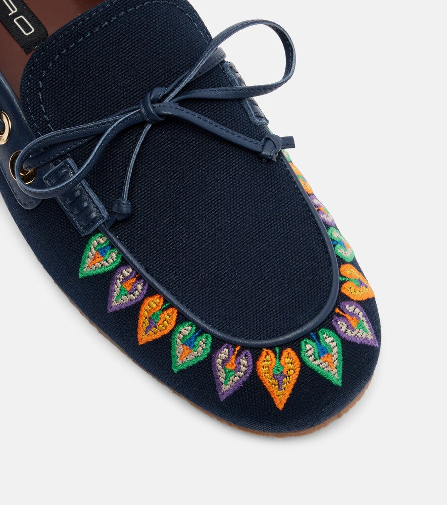 Etro Embroidered canvas boat shoes