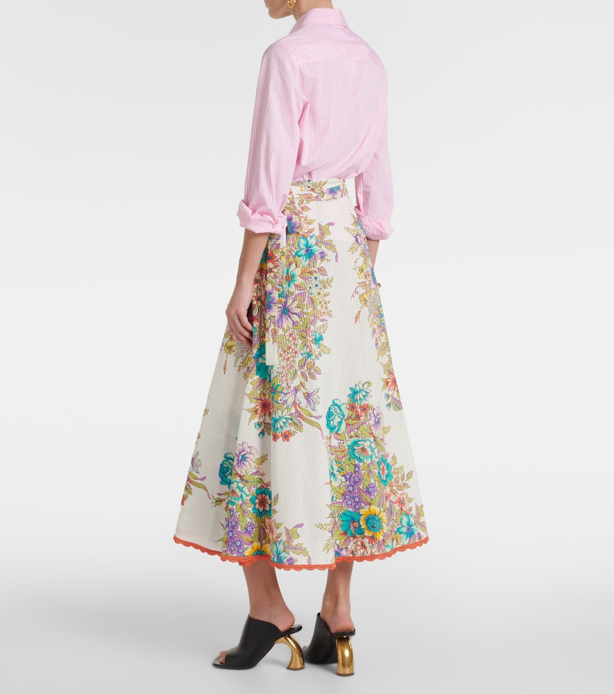 Etro Floral cotton and silk midi skirt