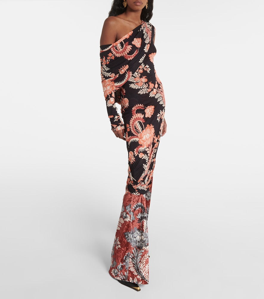 Etro Floral draped asymmetric midi dress