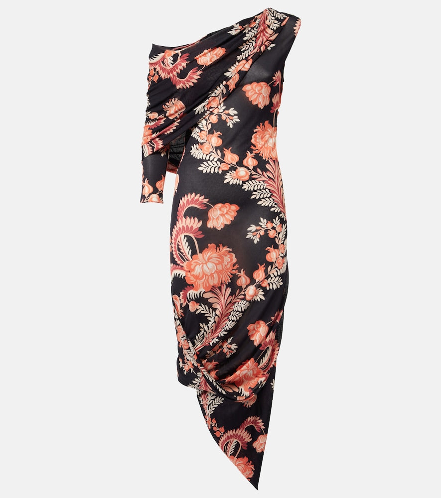 Etro Floral draped asymmetric midi dress. Etro 花卉图案垂褶不对称中长连衣裙