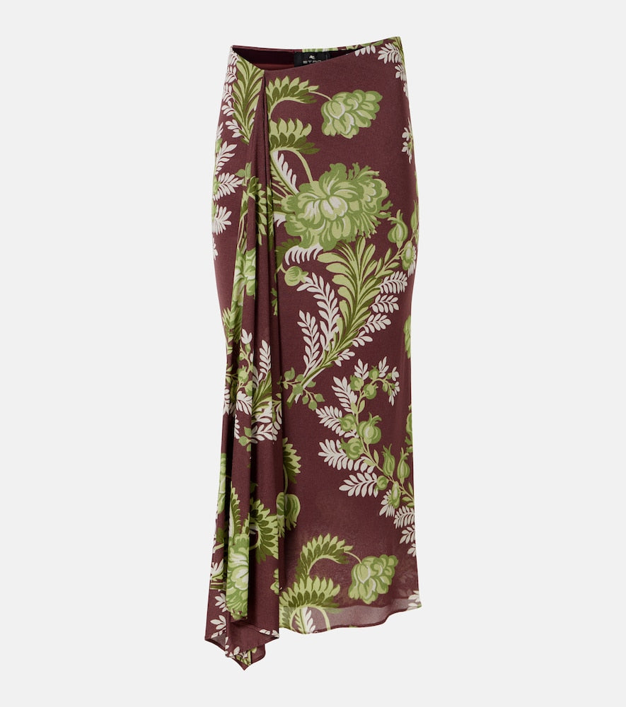 Etro Floral draped midi skirt - Etro 花卉图案垂褶中长裙