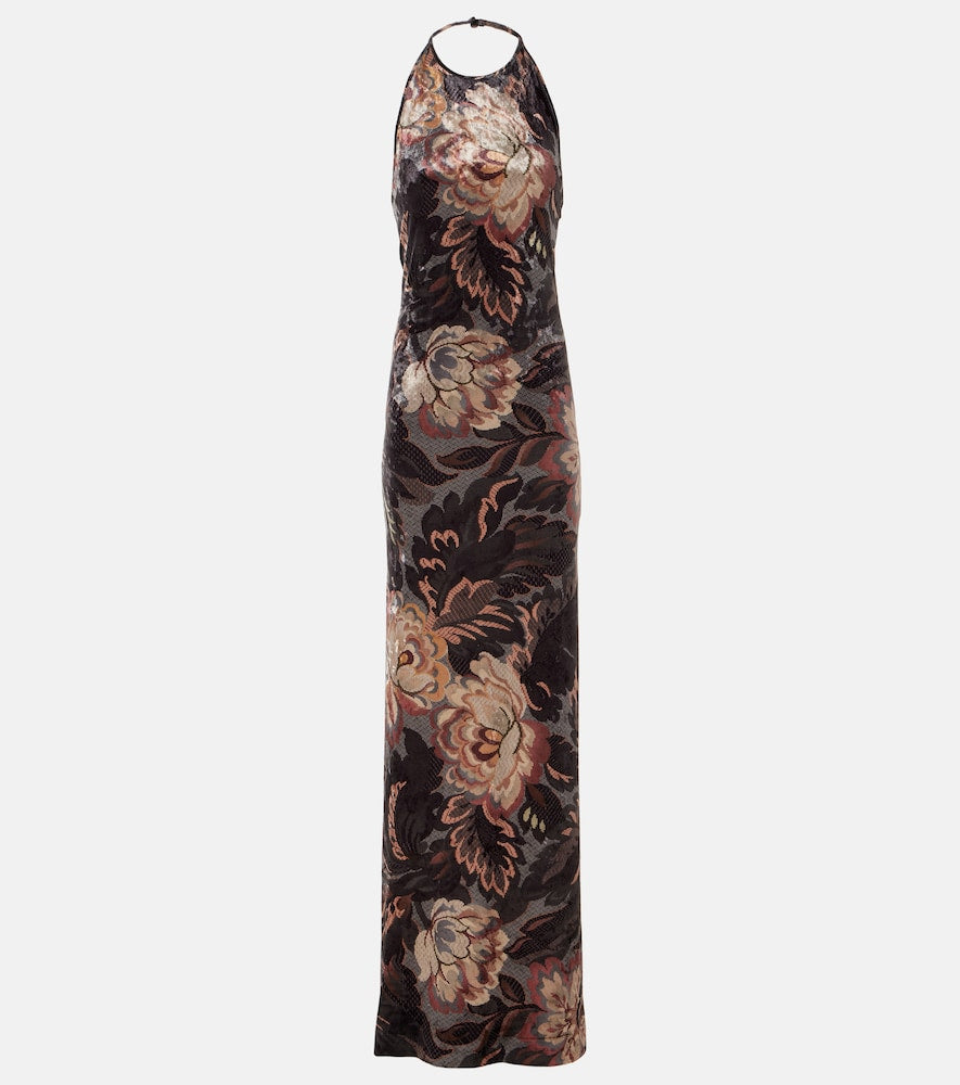 Etro Floral halterneck velvet gown. Etro 花卉挂脖天鹅绒礼服