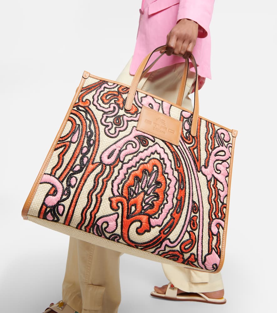 Etro Globetrotter Medium rafia tote bag