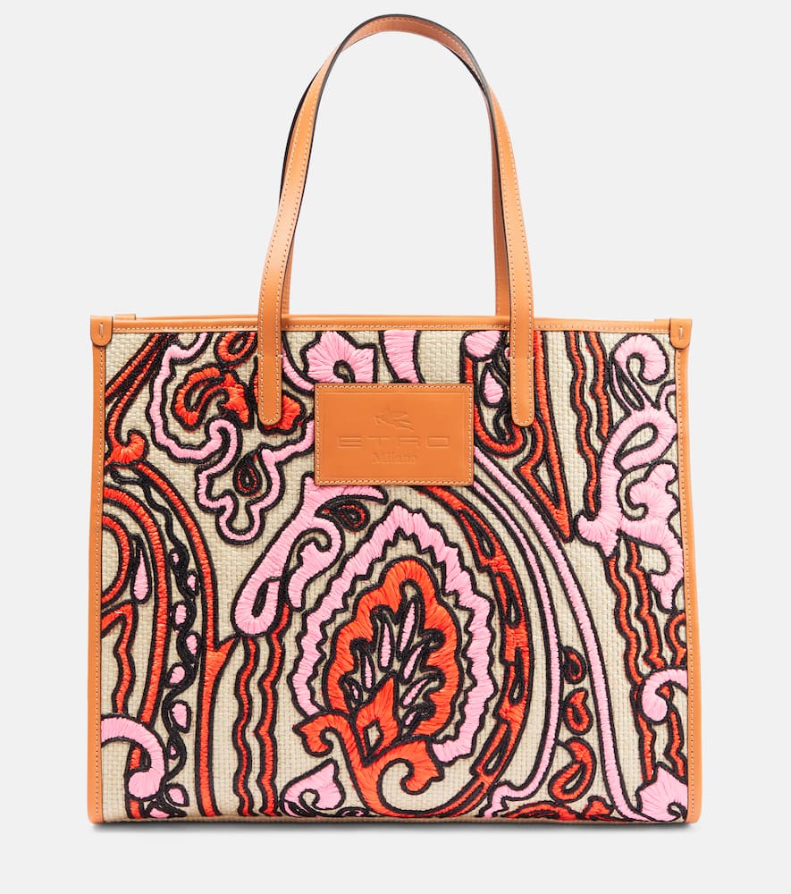 Etro Globetrotter Medium rafia tote bag