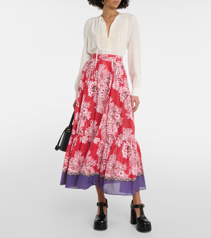 Etro High-rise cotton and silk maxi skirt
