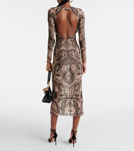 Etro Logo printed tulle midi dress