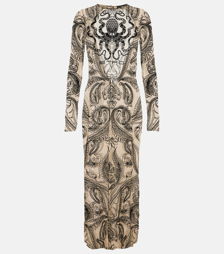 Etro Logo printed tulle midi dress. Etro Logo印花薄纱中长连衣裙