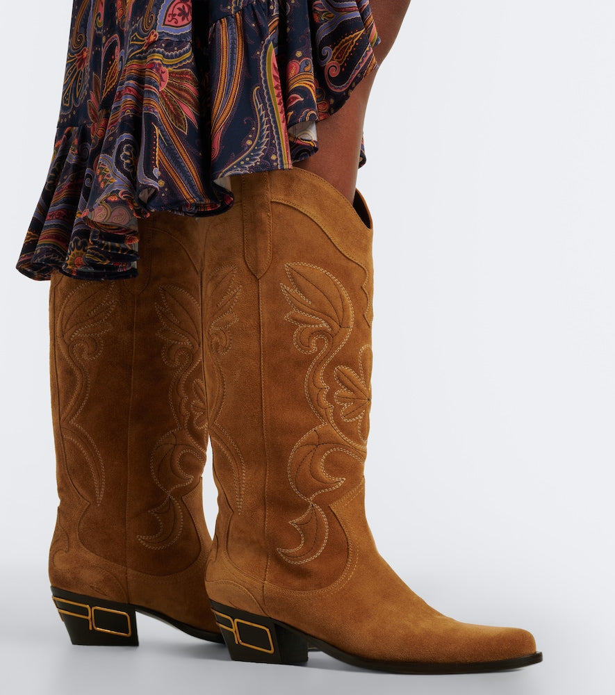 Etro Logo suede cowboy boots