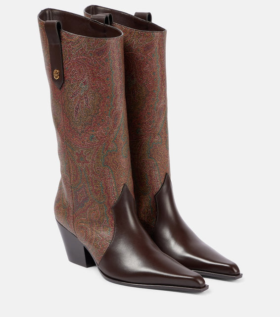 Etro Paisley coated canvas knee-high boots