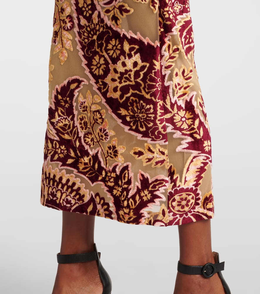 Etro Paisley velvet and tulle jacquard midi dress