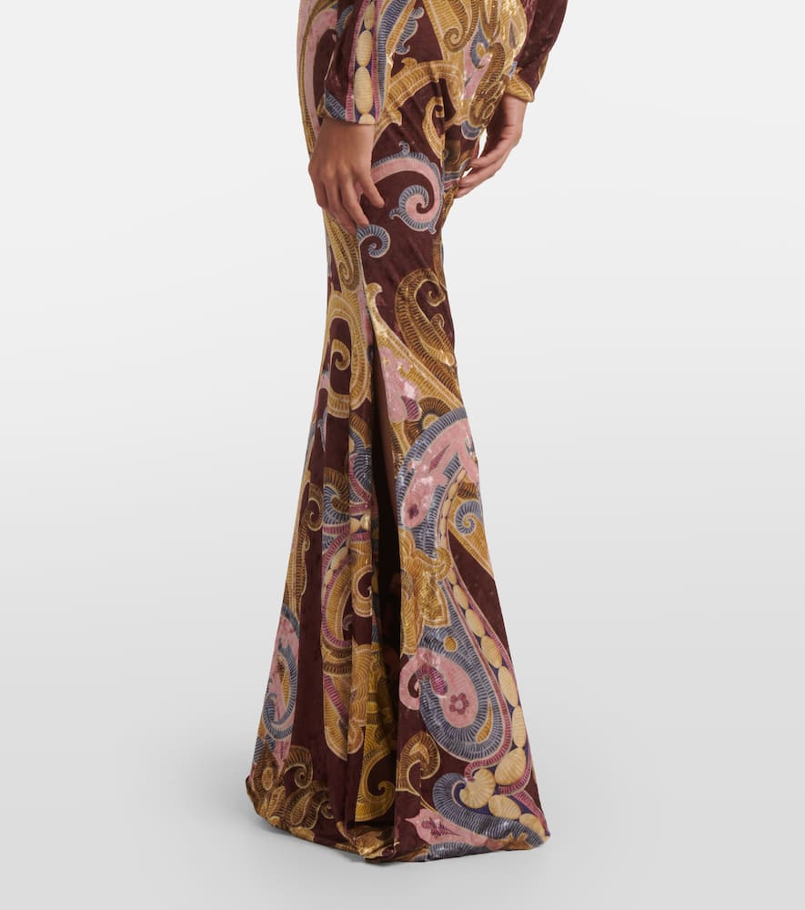 Etro Paisley velvet turtleneck maxi dress
