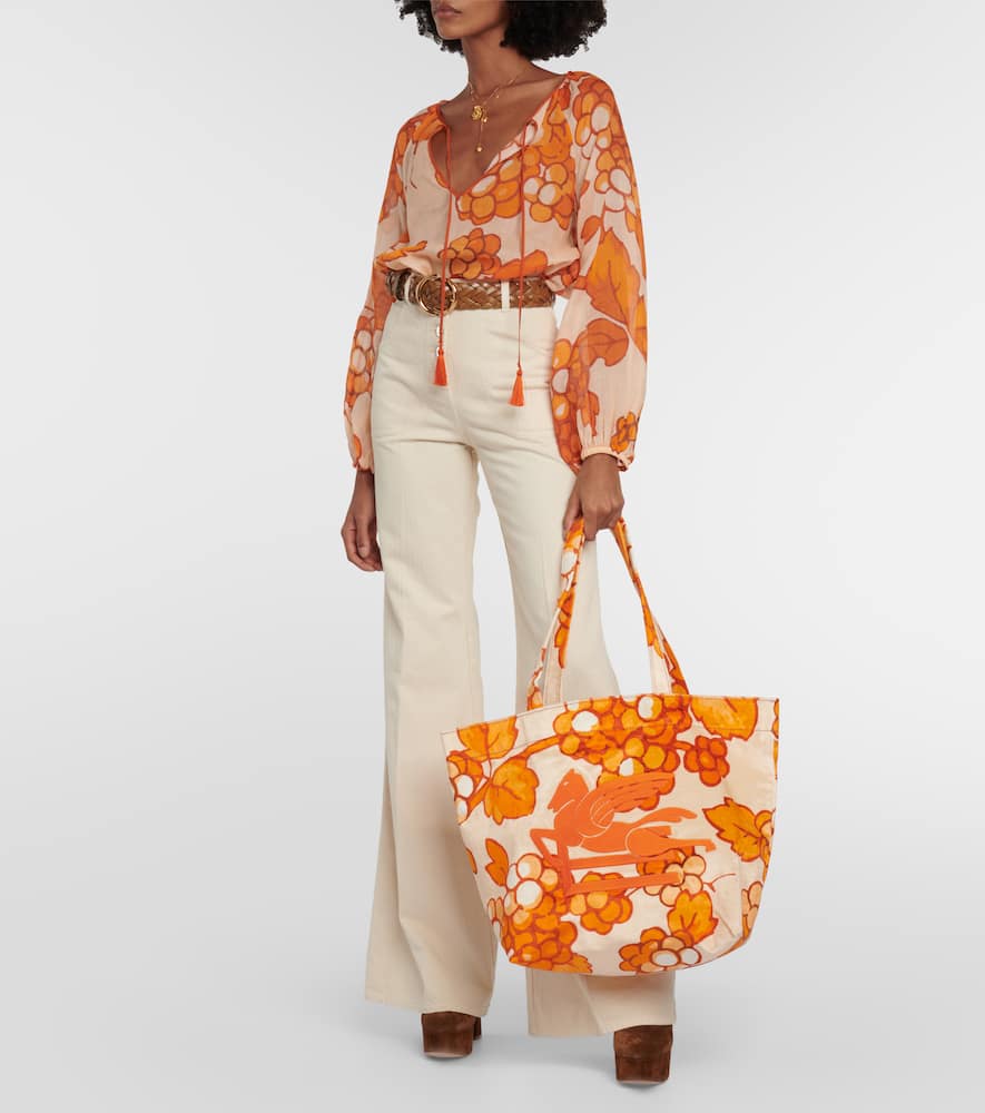 Etro Pegaso leather-trimmed tote bag