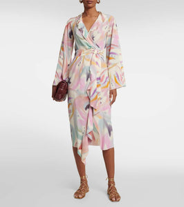 Etro Printed asymmetric wrap midi dress