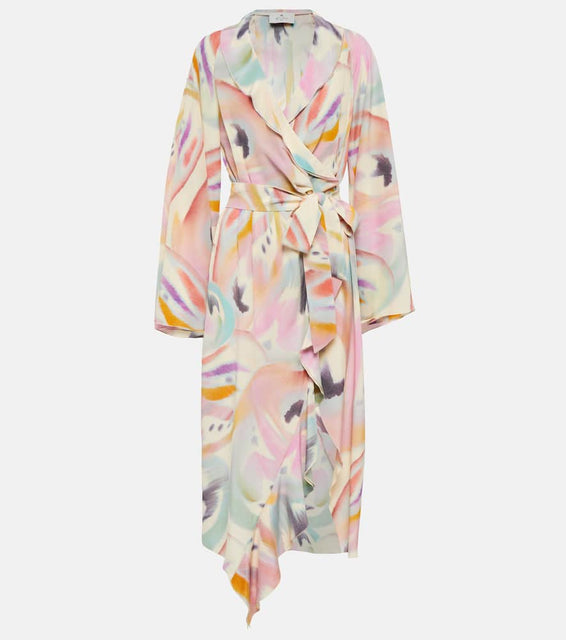 Etro Printed asymmetric wrap midi dress