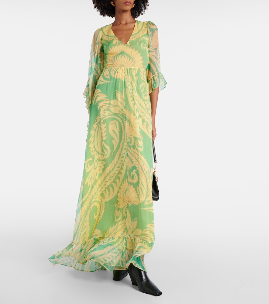 Etro Printed ruffled silk maxi dress