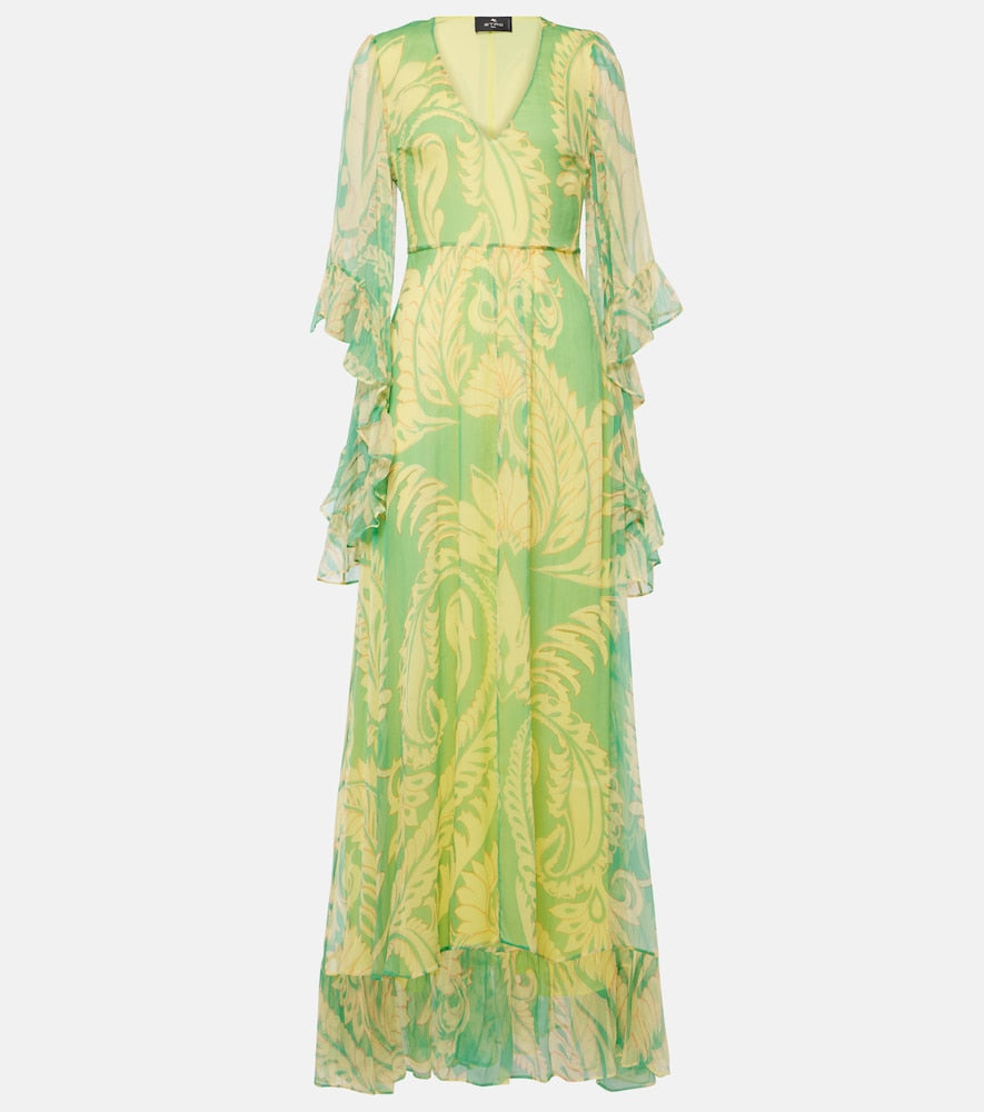 Etro Printed ruffled silk maxi dress. Etro 印花荷叶边真丝长裙