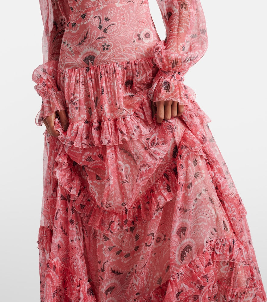 Etro Ruffled tiered paisley silk gown