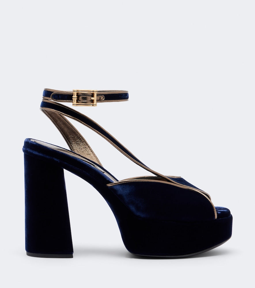 Etro Velvet platform sandals - Blue High-Heel Sandals