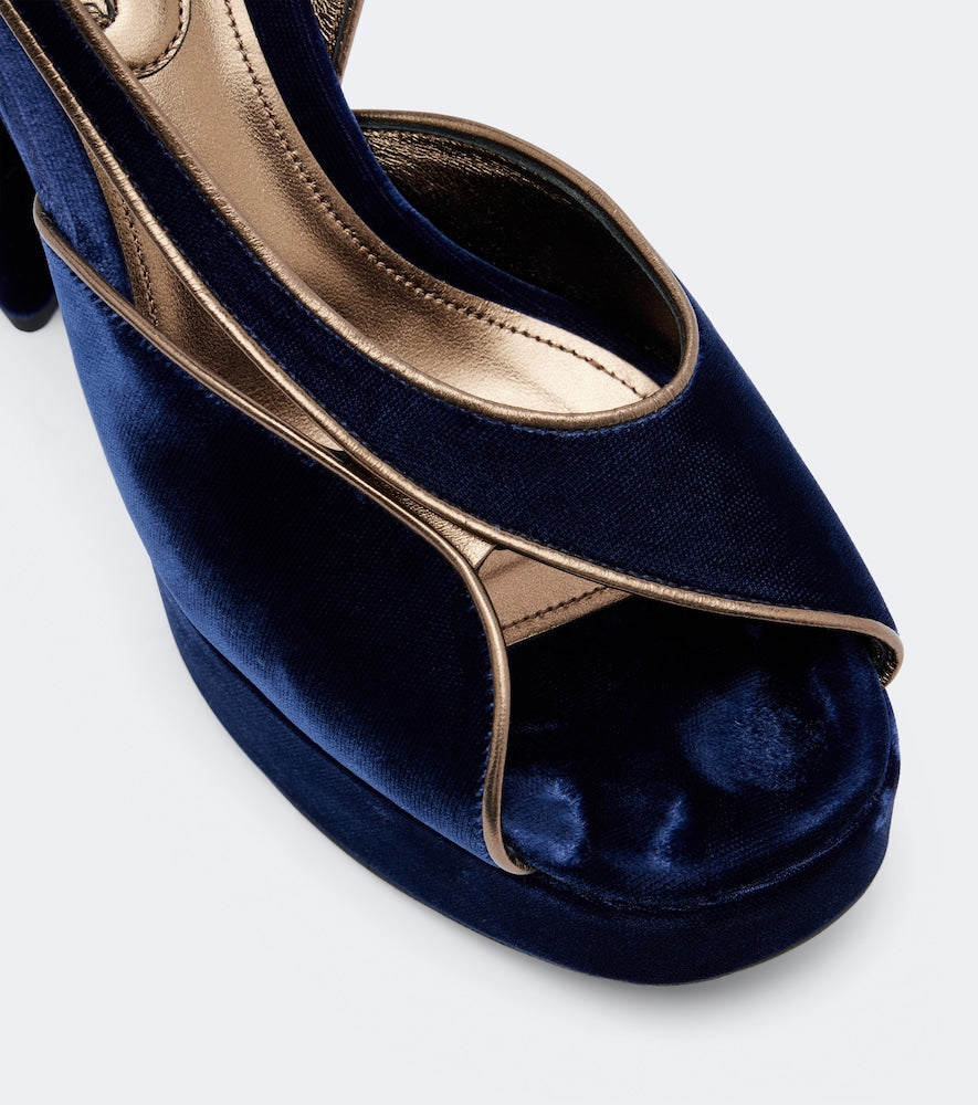 Etro Velvet platform sandals - Blue High-Heel Sandals