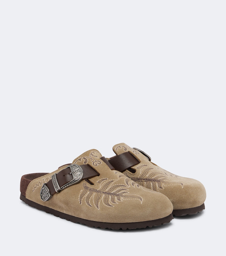 Etro x Birkenstock Boston embroidered suede clogs in Beige - Mules