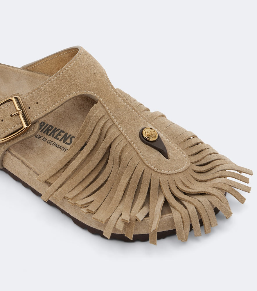 Etro x Birkenstock Gizeh fringed suede sandals in Beige - Flat Sandals