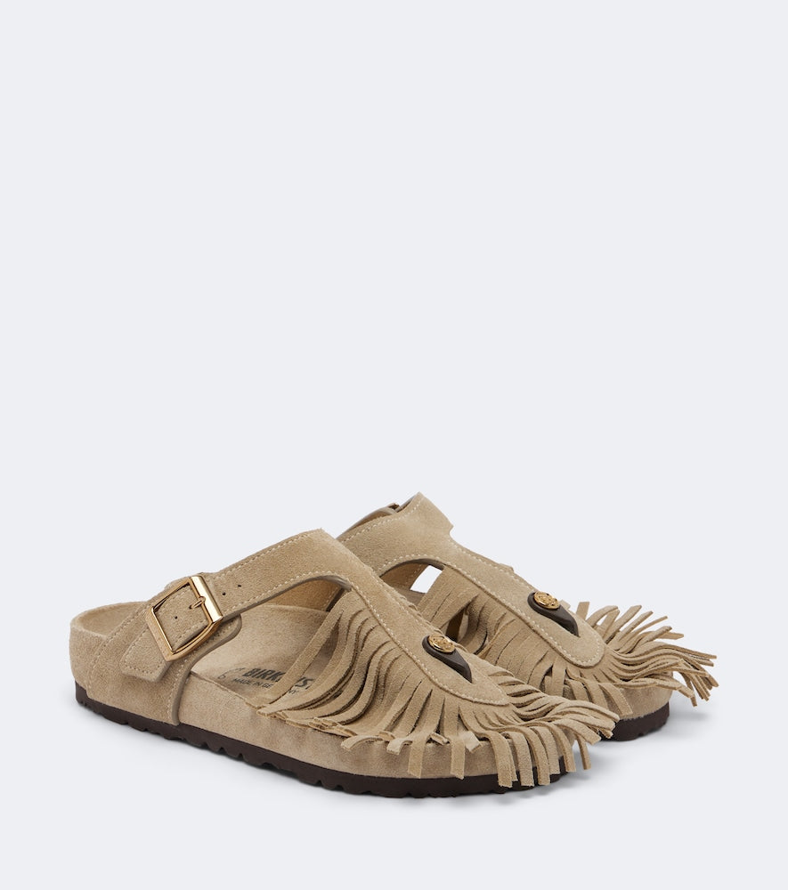 Etro x Birkenstock Gizeh fringed suede sandals in Beige - Flat Sandals