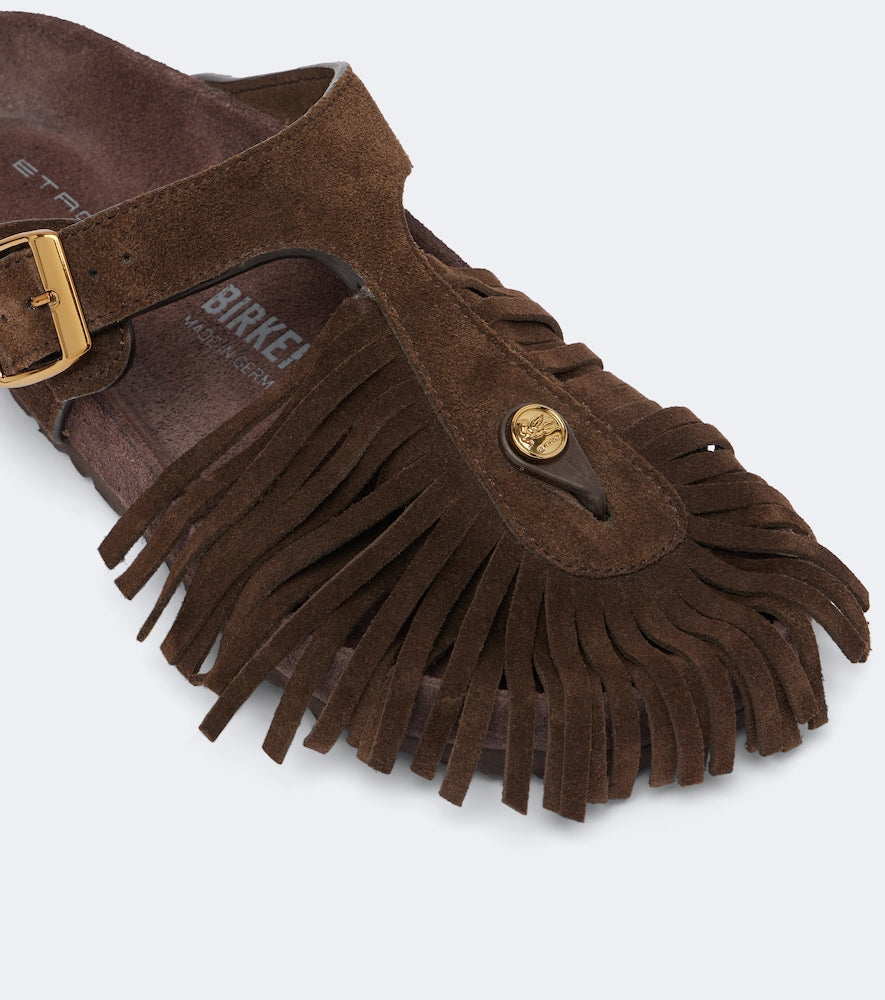 Etro x Birkenstock Gizeh fringed suede sandals (Brown) - Flat Sandals