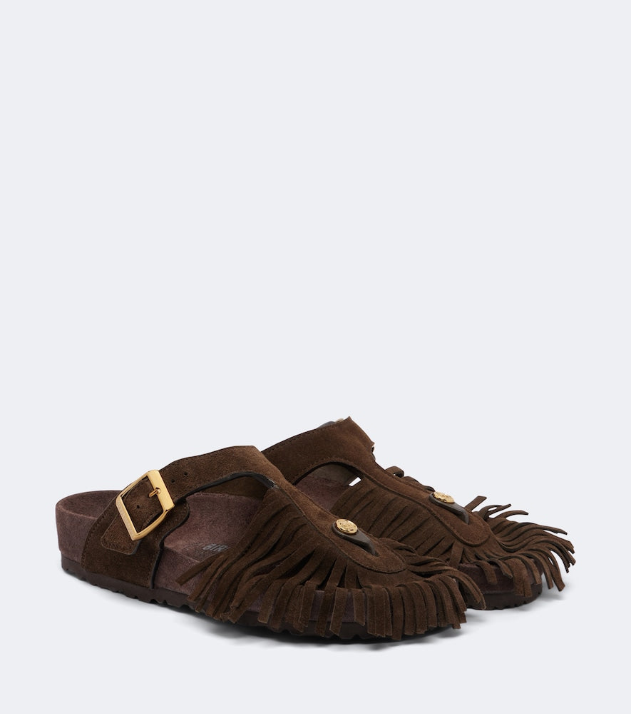 Etro x Birkenstock Gizeh fringed suede sandals (Brown) - Flat Sandals