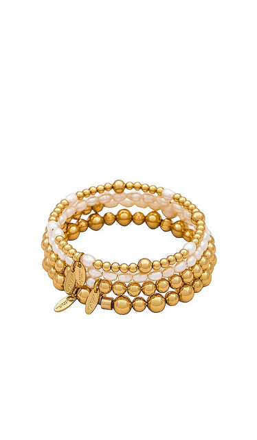 Ettika Beaded Bracelet Set in Metallic Gold