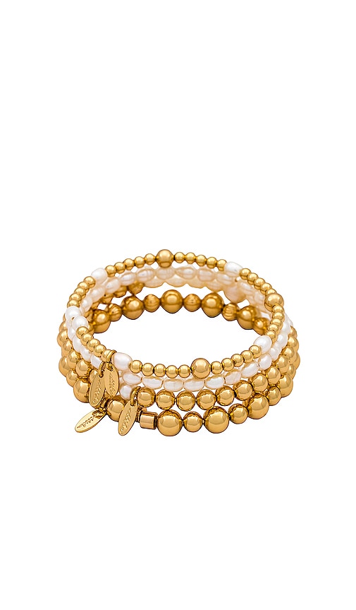 Ettika Beaded Bracelet Set in Metallic Gold