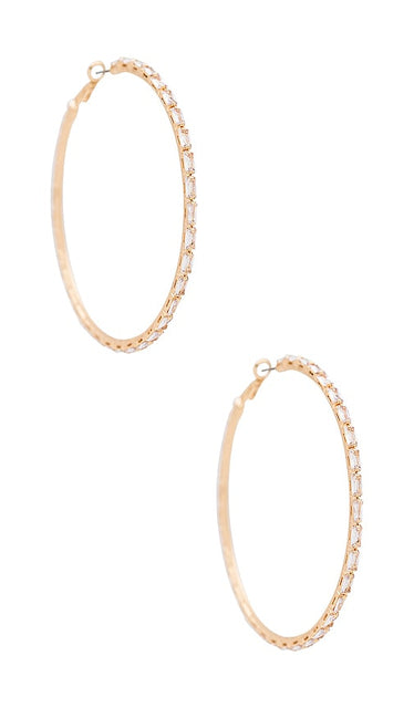 Ettika Crystal Baguette Hoop Earrings in Metallic Gold