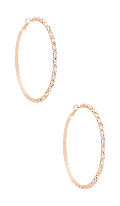 Ettika Crystal Baguette Hoop Earrings in Metallic Gold