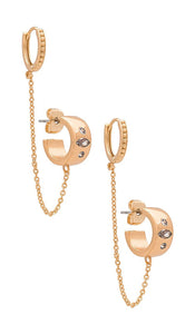 Ettika Double Piercing Chain Hoop Earrings in Metallic Gold