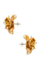 Ettika Flower And Pearl Earrings in Metallic Gold