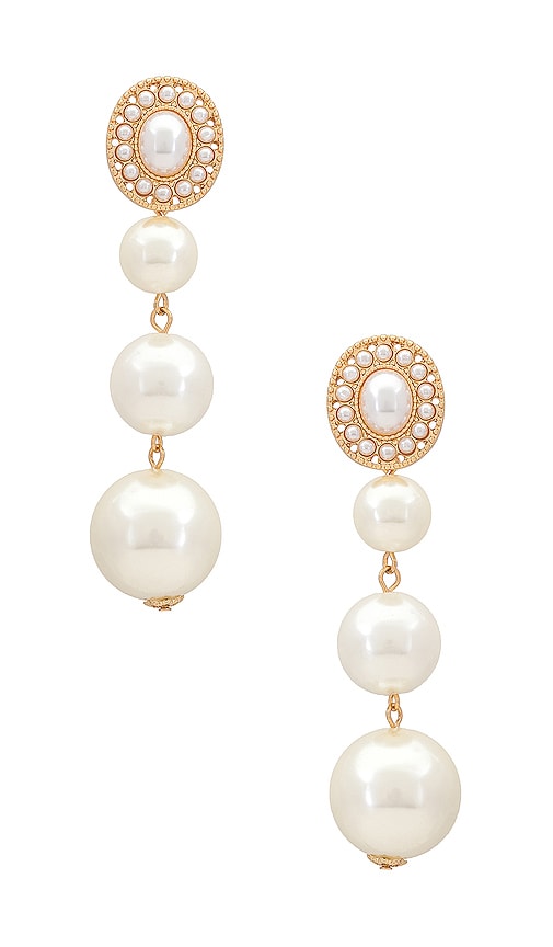 Ettika Graduating Pearl Dangle Earrings in Metallic Gold