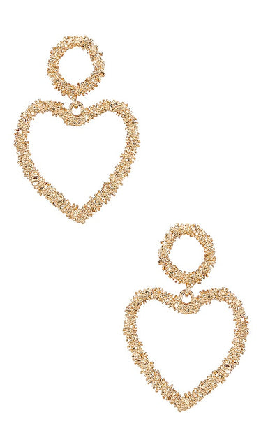 Ettika Heart Drop Earrings in Metallic Gold