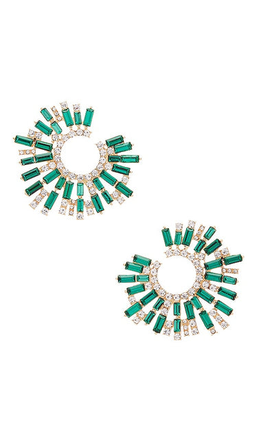 Ettika Opulent Crystal Stardust Open Circle Earrings in Green