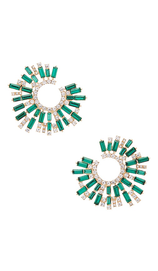 Ettika Opulent Crystal Stardust Open Circle Earrings in Green