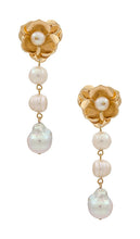 Ettika Pearl And Flower Earrings in Metallic Gold