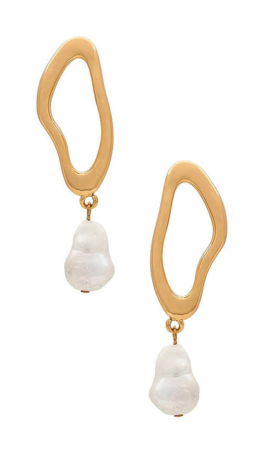 Ettika Pearl Squiggle Drop Earrings in Metallic Gold