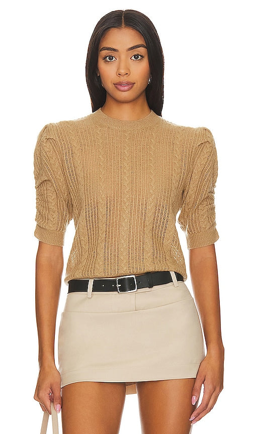 FRAME Ruched Sleeve Sweater in Beige - FRAME Pull à manches froncées en beige - FRAME 米色褶饰袖毛衣 - FRAME Pullover mit gerafften Ärmeln in Beige - FRAME 셔링 슬리브 스웨터 베이지색 - Maglione con maniche arricciate FRAME in beige