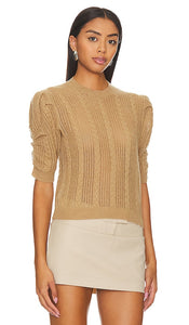 FRAME Ruched Sleeve Sweater in Beige