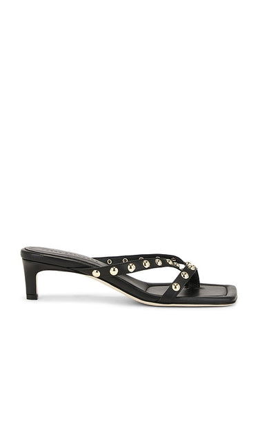Freda Salvador Elaine Sandal in Black | Black With Gold Studs Open Toe Mules for Women