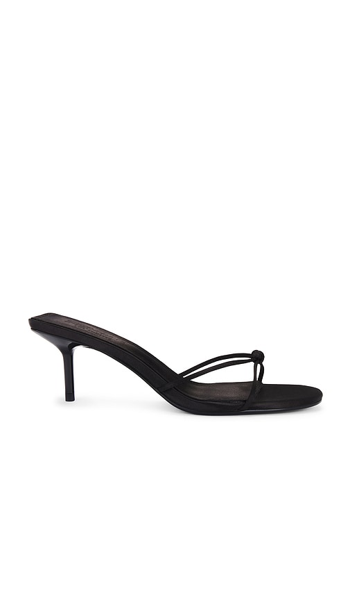 FEMME LA Maeve Slipper in Black | Satin Black Open Toe Heels for Women