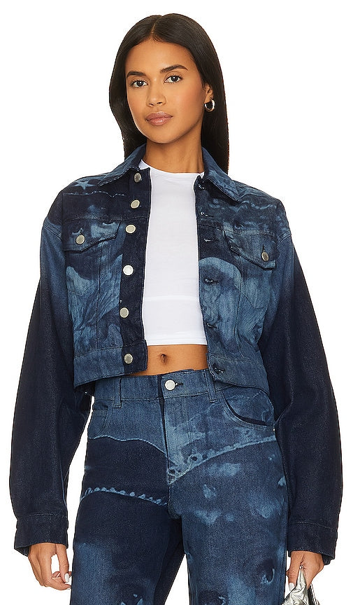 FIORUCCI Enlarged Angels Denim Jacket in Blue - FIORUCCI Veste en jean Angels agrandie en bleu - FIORUCCI 大号天使蓝色牛仔夹克 - FIORUCCI Enlarged Angels Jeansjacke in Blau - FIORUCCI Enlarged Angels 데님 재킷블루 색상 - FIORUCCI Giacca in denim con angeli ingranditi in blu