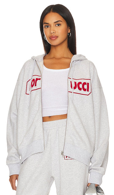 FIORUCCI Logo Zip Hoodie in Grey - FIORUCCI - Sweat à capuche zippé avec logo en gris - 灰色 FIORUCCI 徽标拉链连帽衫 - Kapuzenpullover mit Reißverschluss und FIORUCCI-Logo in Grau - FIORUCCI 로고 지퍼 후디그레이 색상 - Felpa con cappuccio e zip con logo FIORUCCI in grigio