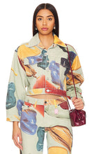 FIORUCCI Paint Print Cropped Denim Jacket in Sage